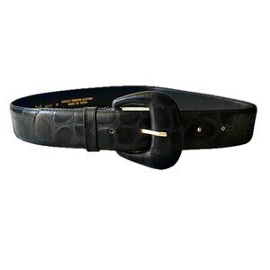 Magid Womens Croc Embossed Black Leather Belt  Size M